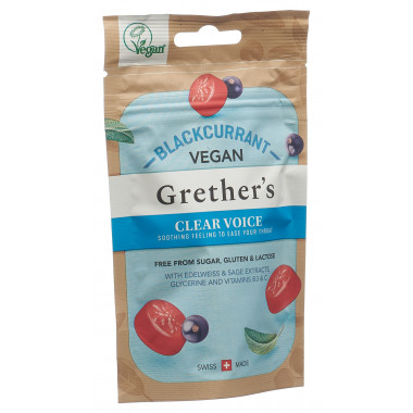 Grethers Clear Voice Blackcurrant pastilles vegan